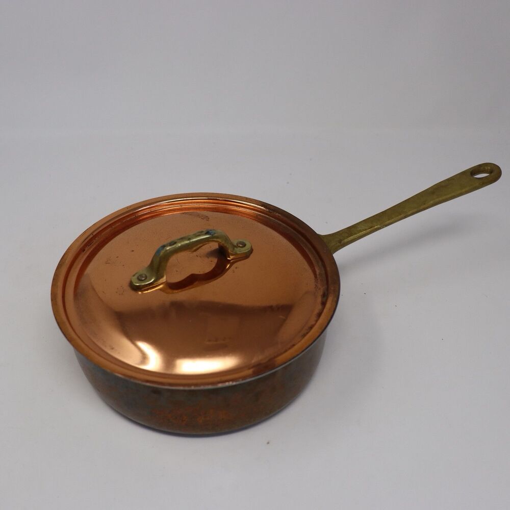Copper Pot w/Lid Made in Korea Brass Handle Stainless Steel 6 inch